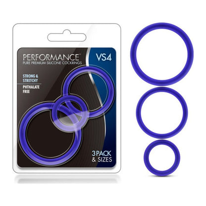 Performance Silicone Cock Ring 3 Pc Set Indigo Indigo