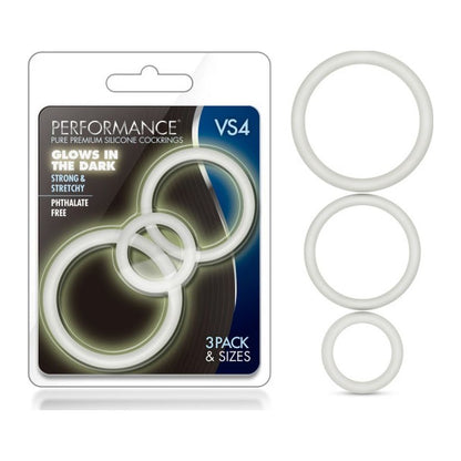 Performance Silicone Cock Ring 3 Pc Set White Glow White