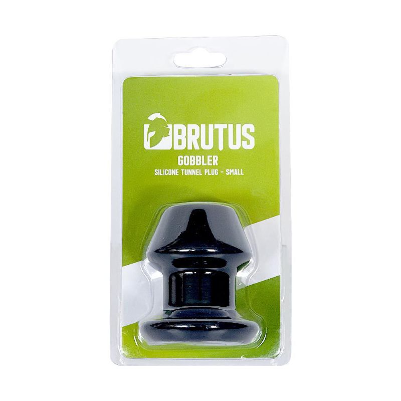 Brutus Gobbler Small black silicone tunnel plug in green and white retail packaging