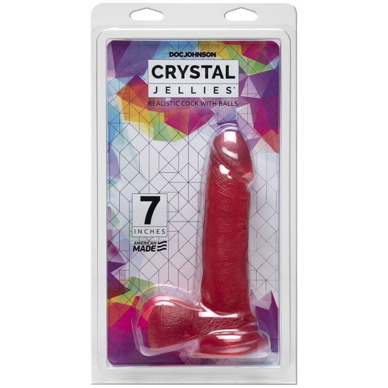 Realistic Cock With Balls 7-Inch Dildo - Crystal Jellies Pink