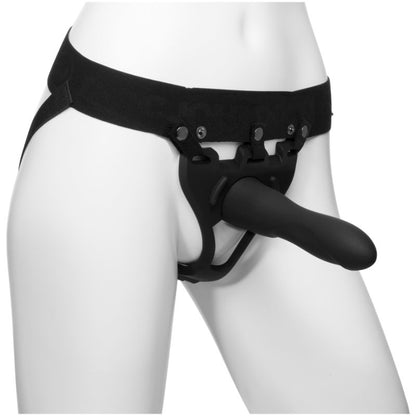 7.5 inch Slim Dong 2 Piece Hollow Silicone Strap-On Set Black