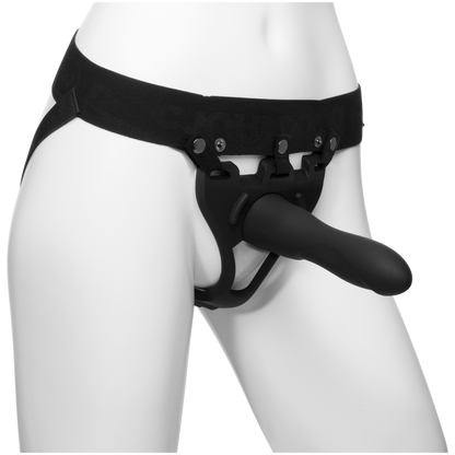 7.5 inch Slim Dong 2 Piece Hollow Silicone Strap-On Set Black