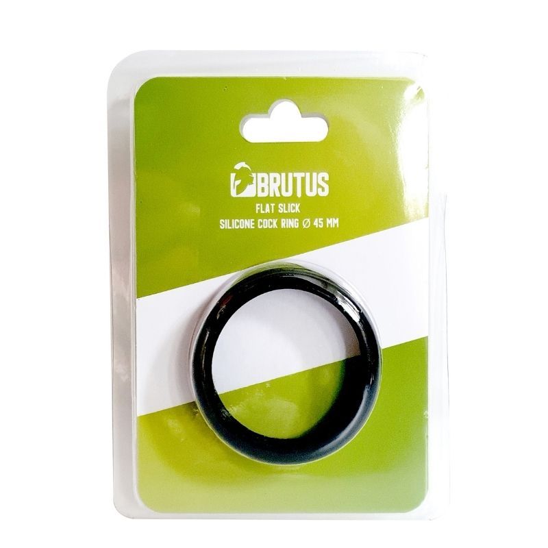 Brutus Flat Slick silicone cock ring in green and white packaging labelled 45mm