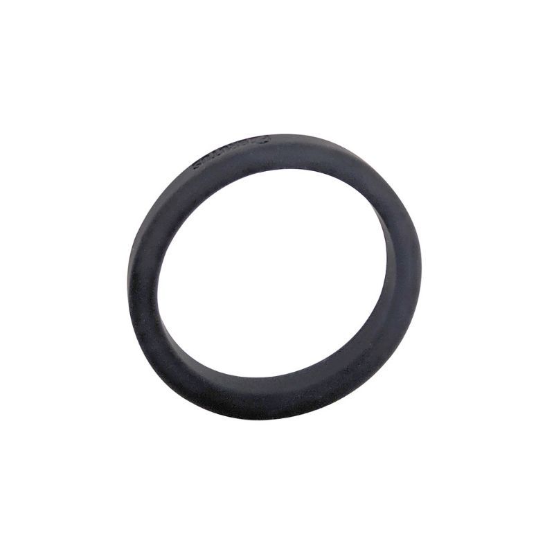 Front view of the black Brutus Flat Slick silicone cock ring showing its smooth circular band