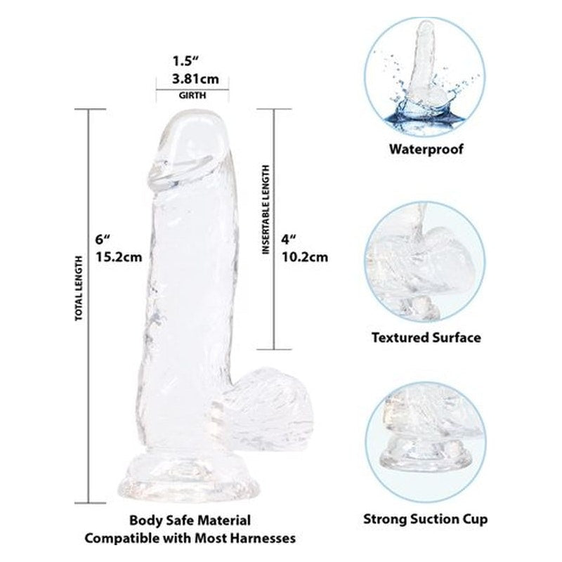 Crystal Dildo w Balls 6in Clear Clear