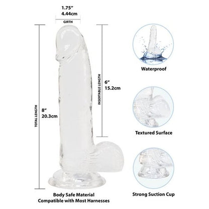 Crystal Dildo w Balls 8in Clear Clear