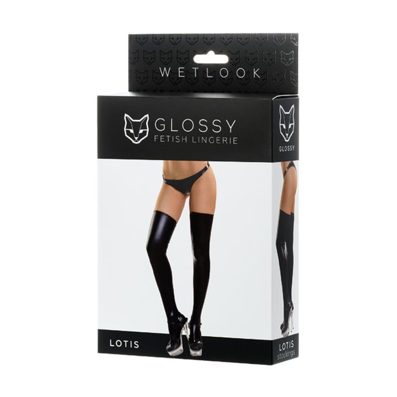 Glossy Wetlook Stockings Lotis Large Black