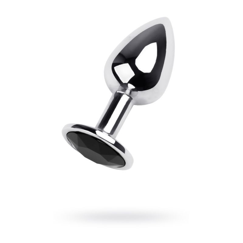 Silver Metal Anal Plug w Black Gem Small Silver