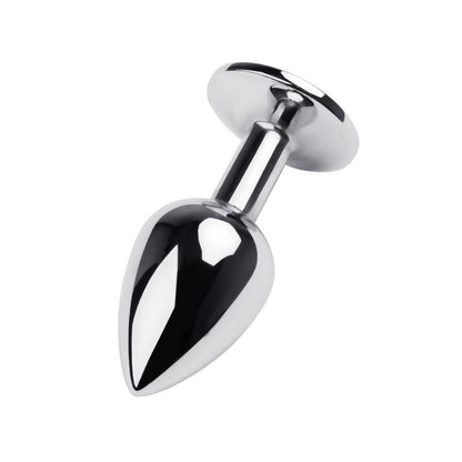 Silver Metal Anal Plug w Black Gem Small Silver