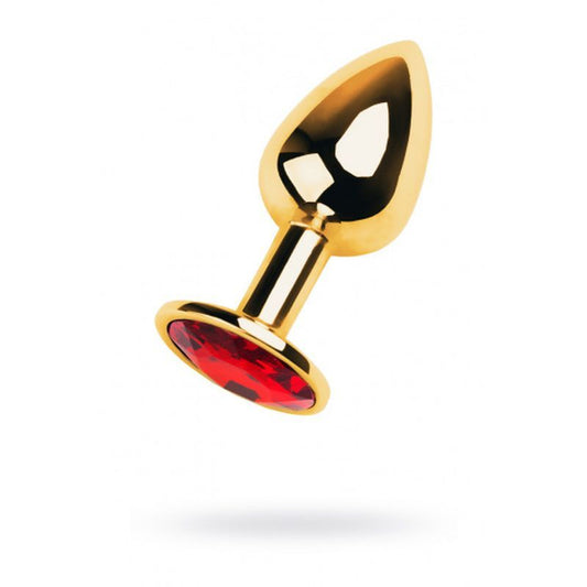 Gold Metal Anal Plug w Red Ruby Gem Small