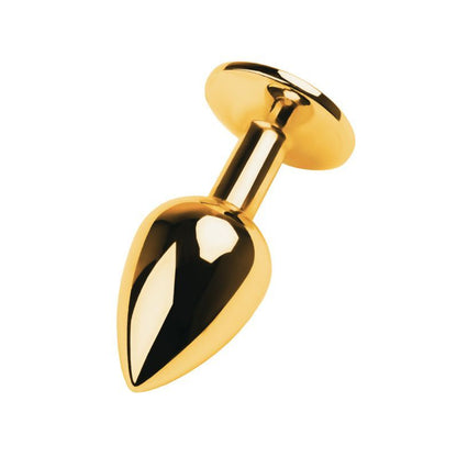 Gold Metal Anal Plug w Black Tourmaline Gem Small