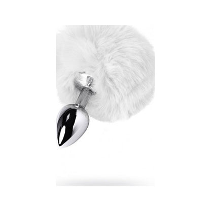 Silver Metal Butt Plug Small with Faux Fur White Tail