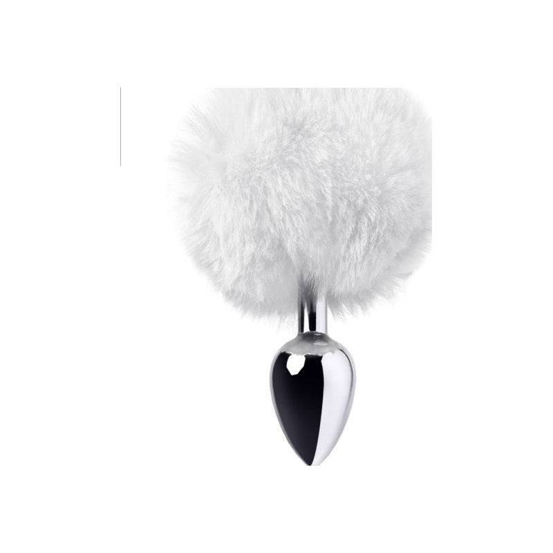 Silver Metal Butt Plug Small with Faux Fur White Tail