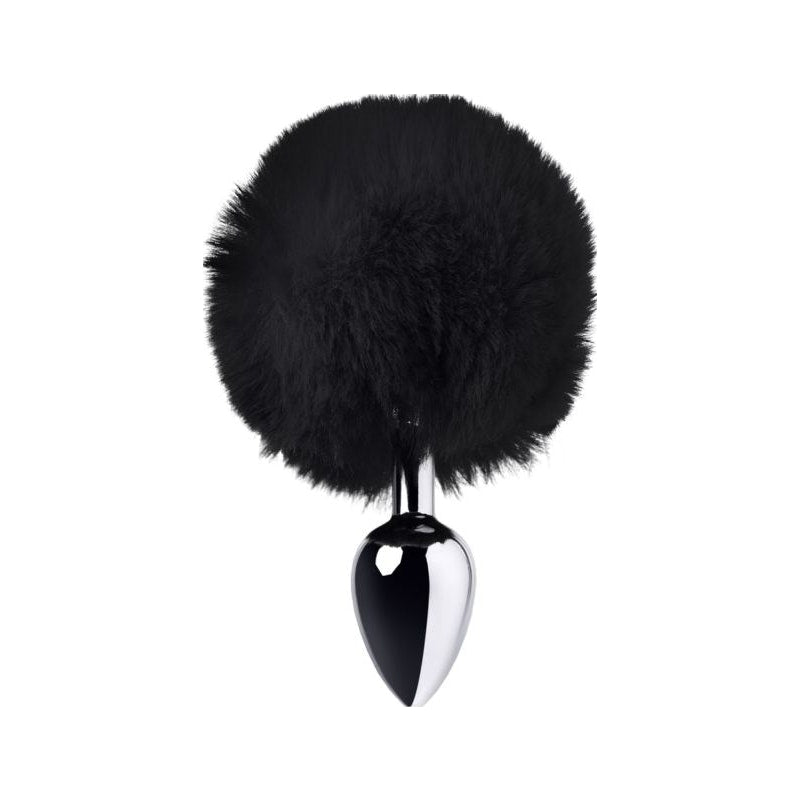 Silver Metal Butt Plug Small with Faux Fur Black Tail