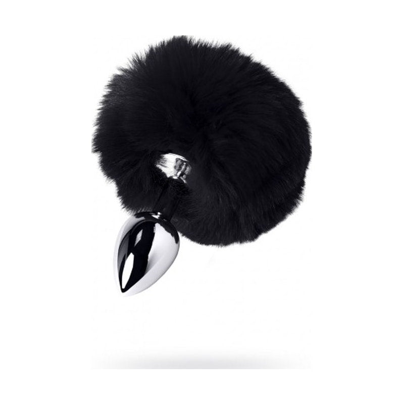 Silver Metal Butt Plug Small with Faux Fur Black Tail