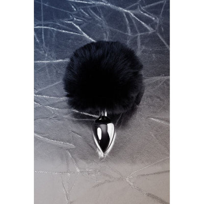 Silver Metal Butt Plug Small with Faux Fur Black Tail