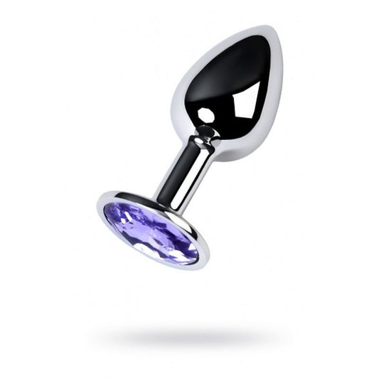 Silver Metal Anal Plug w Amethyst Crystal Small Silver