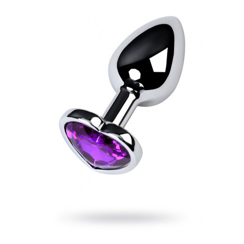 Small Metal Butt Plug with Purple Heart Crystal Silver