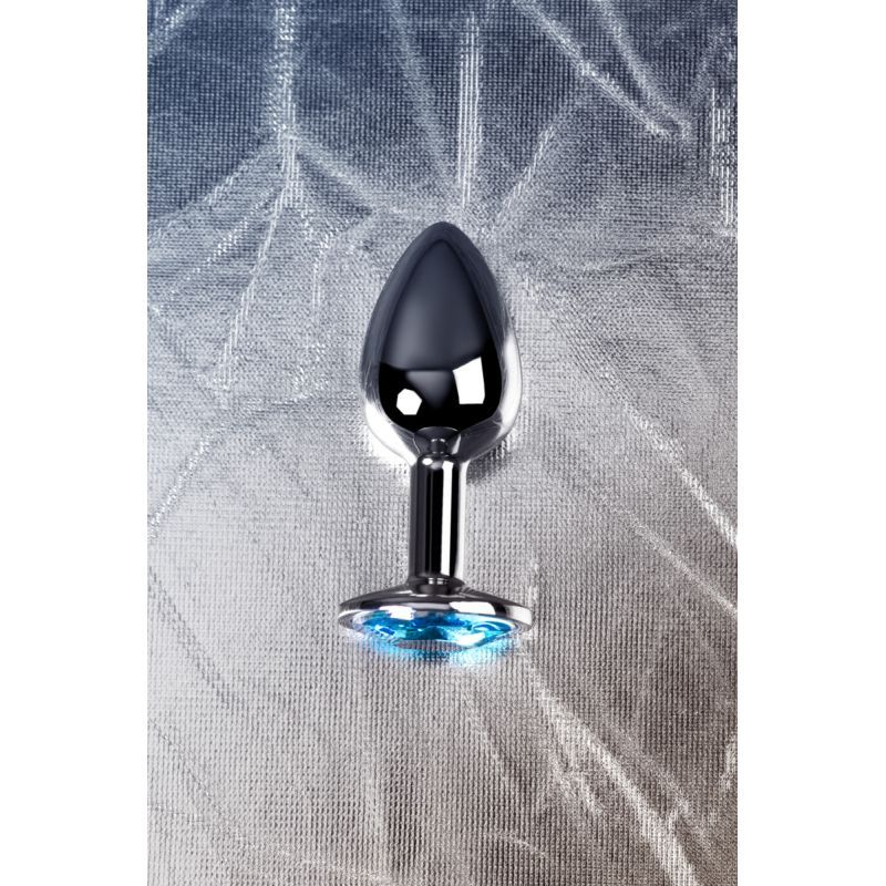 Silver Metal Anal Plug w Topaz Crystal Small Silver