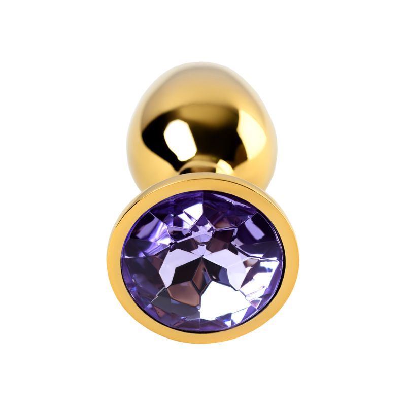 Gold Metal Anal Plug w Amethyst Crystal Small Gold