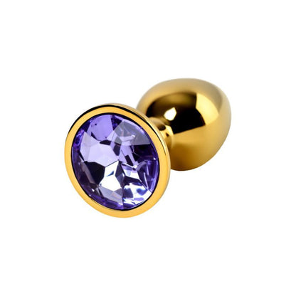 Gold Metal Anal Plug w Amethyst Crystal Small Gold