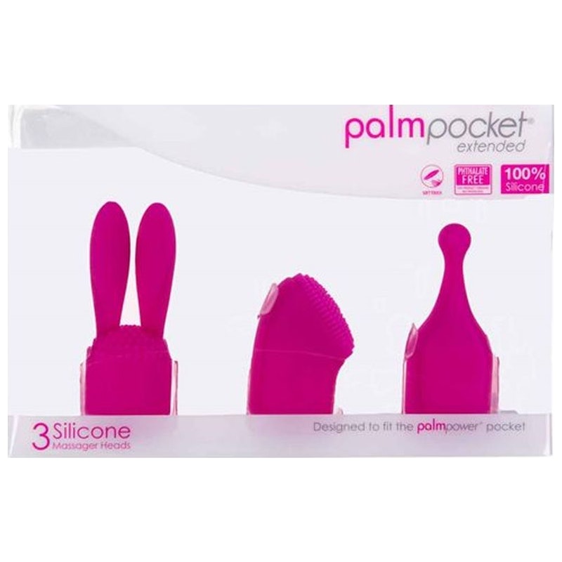 PalmPower Pocket Extended Silicone Massage Heads 3 Pc Set Pink