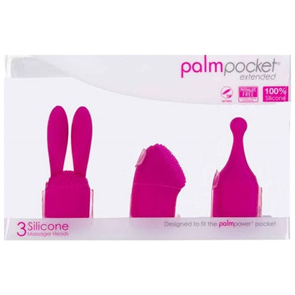 PalmPower Pocket Extended Silicone Massage Heads 3 Pc Set Pink