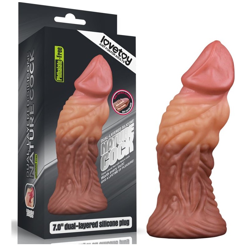 Nature Cock 7in Dual Layer Huge ALIEN Silicone Butt Plug Dildo Flesh