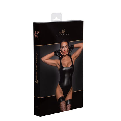 Power Wetlook Bodysuit w High Cut Leg Small Black