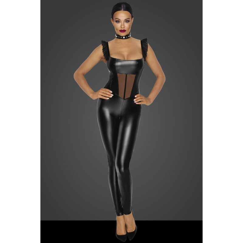 Power Wetlook Overall w Tulle Panel Medium Black