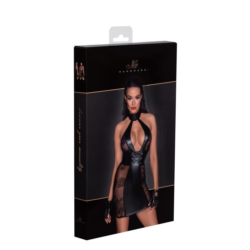 Power Wetlook Short tulle dress w Inserts & Corset Binding Small Black