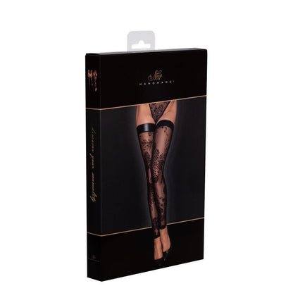 Tulle Stockings w Patterned Flock Embroidery & Power Wetlook Band Medium Black