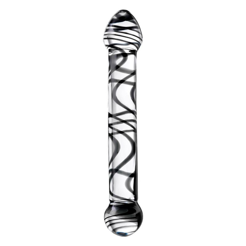 Sexus Glass Dildo Duo Black Swirl 20.5cm Clear