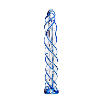 Sexus Glass Dildo Blue Helix 18.7cm Clear