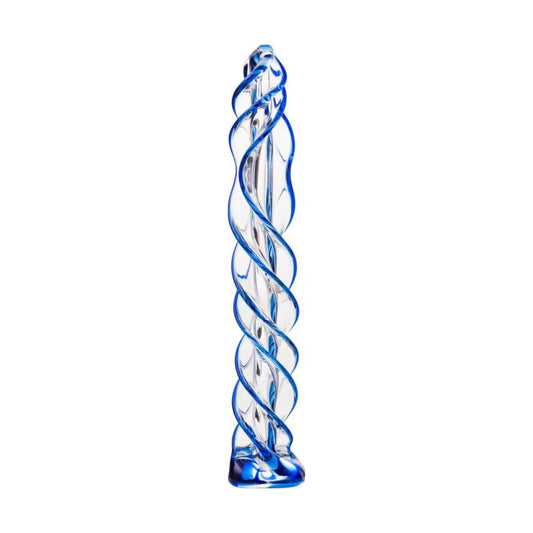 Sexus Glass Dildo Blue Helix 18.7cm Clear