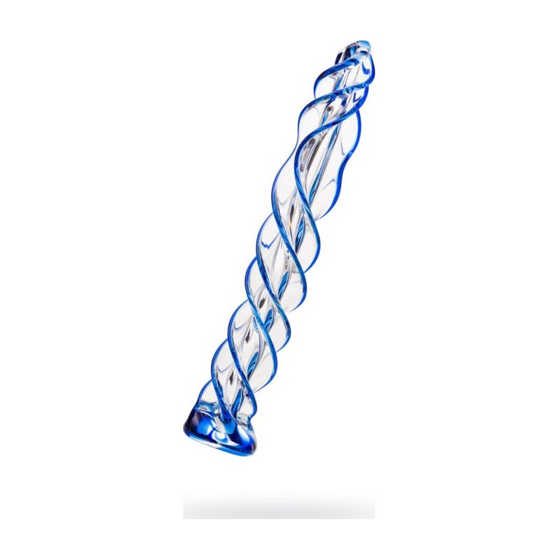 Sexus Glass Dildo Blue Helix 18.7cm Clear