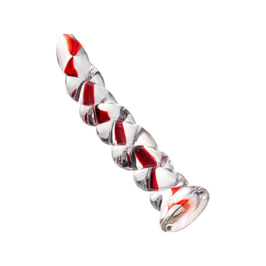 Sexus Glass Dildo Red Ribbed 18.2cm Red