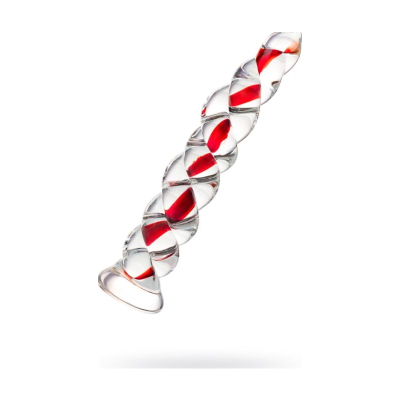 Sexus Glass Dildo Red Ribbed 18.2cm Red