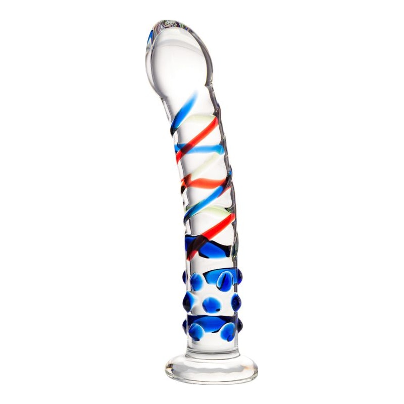 Sexus Glass Dildo Blue Tip 18cm Clear