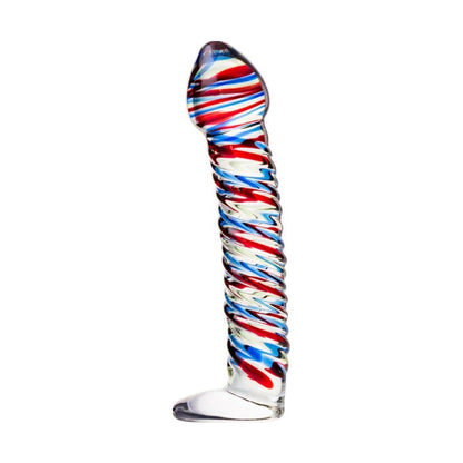 Sexus Glass Dildo Stripes w Base Blue/Red 16cm Clear