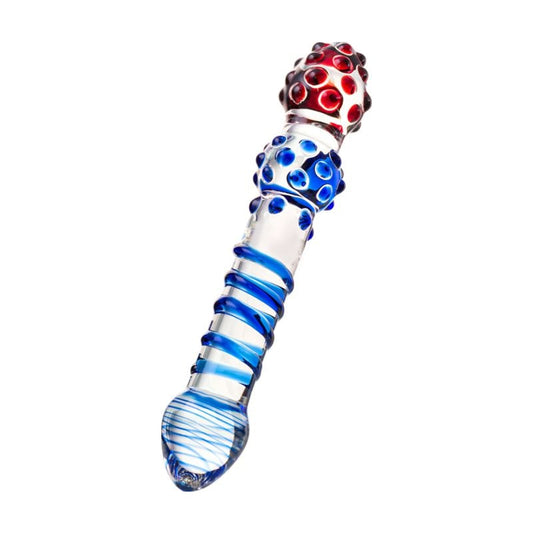 Sexus Glass Dildo Blue Red 20.5cm Clear