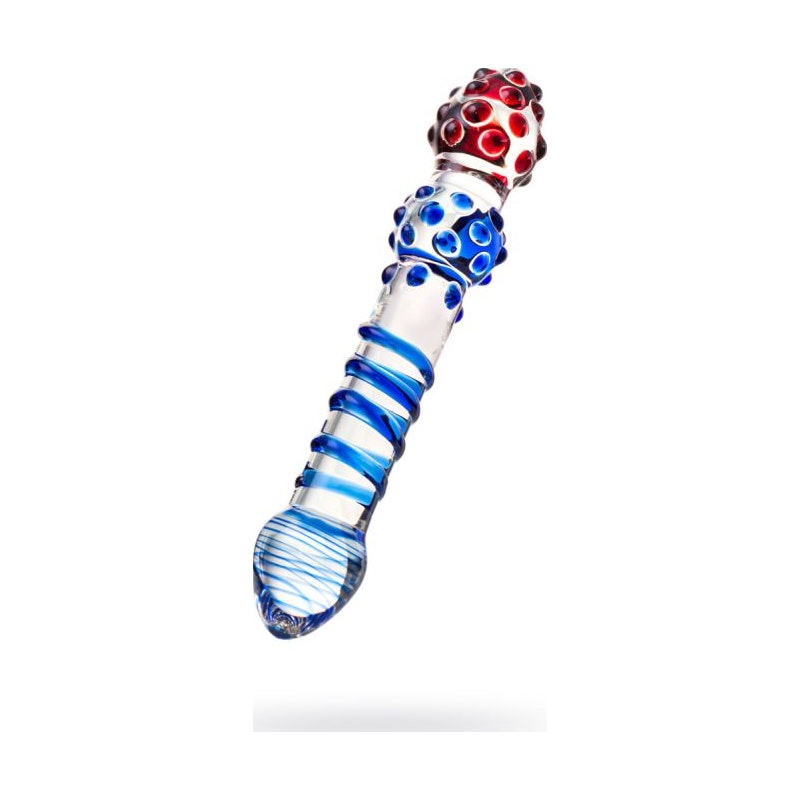 Sexus Glass Dildo Blue Red 20.5cm Clear