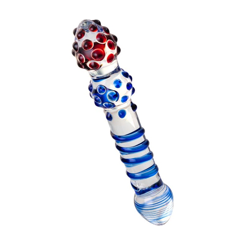 Sexus Glass Dildo Blue Red 20.5cm Clear