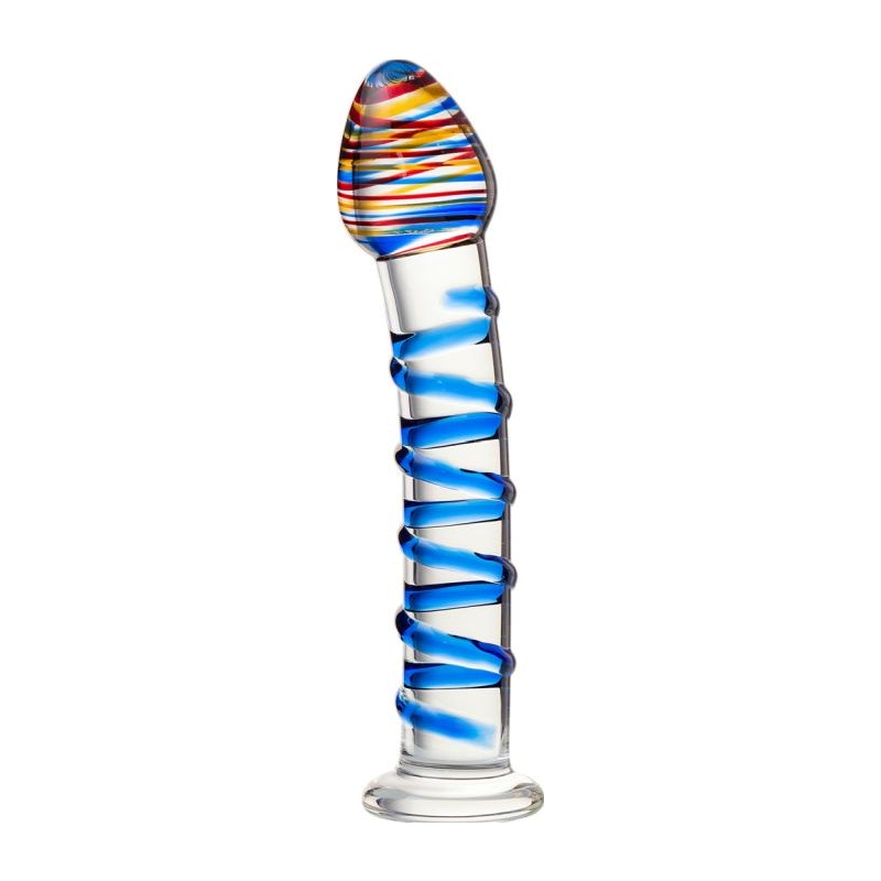 Sexus Glass Dildo Blue Swirls 18cm Blue