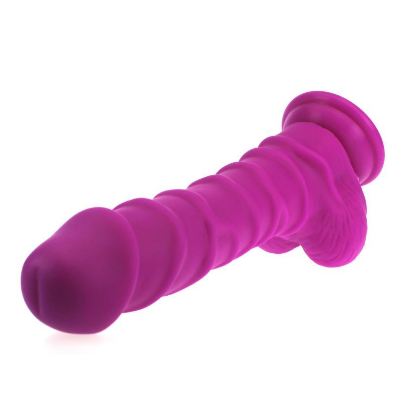 Realistic Dildo Ridged Shaft w Balls Pink