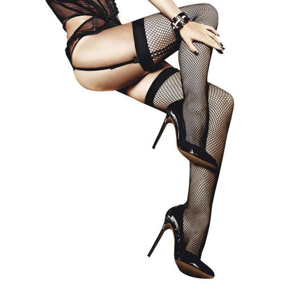 Fishnet Thigh High w Back Seam One Size Black