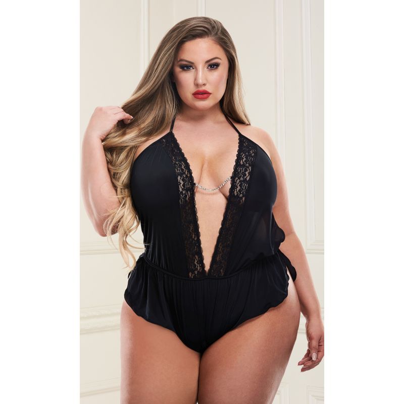 Sexy Satin Teddy Queen Black