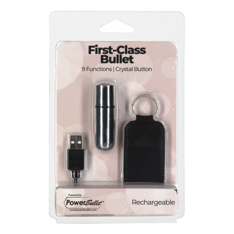 Power Bullet First Class 6cm Rechargeable w Crystal Silver Silver