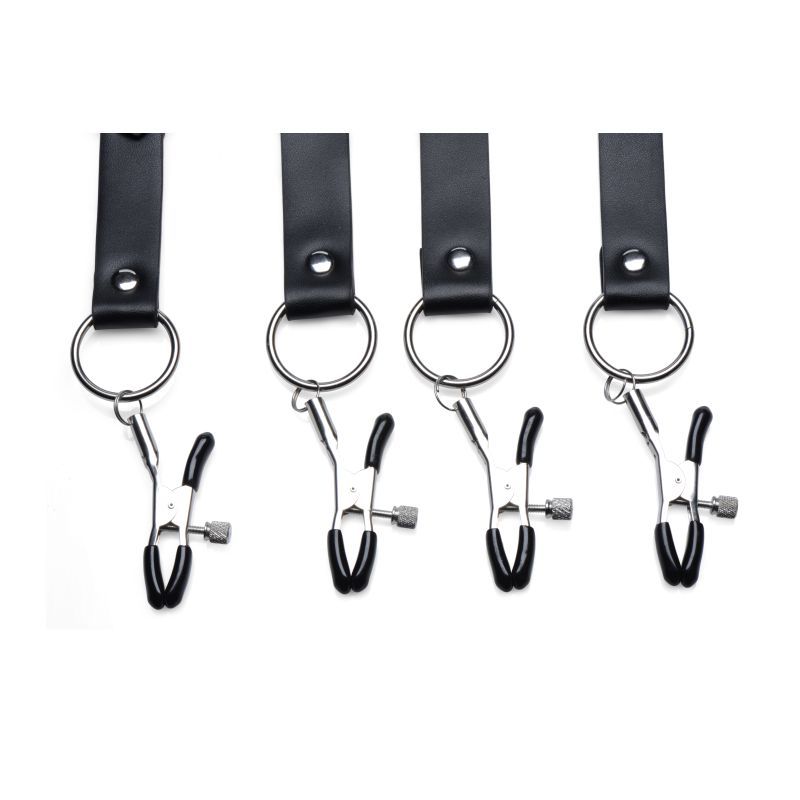 Four screw-adjustable clamps attached to black Spread XL strap ends, showing rubber-covered contact tips