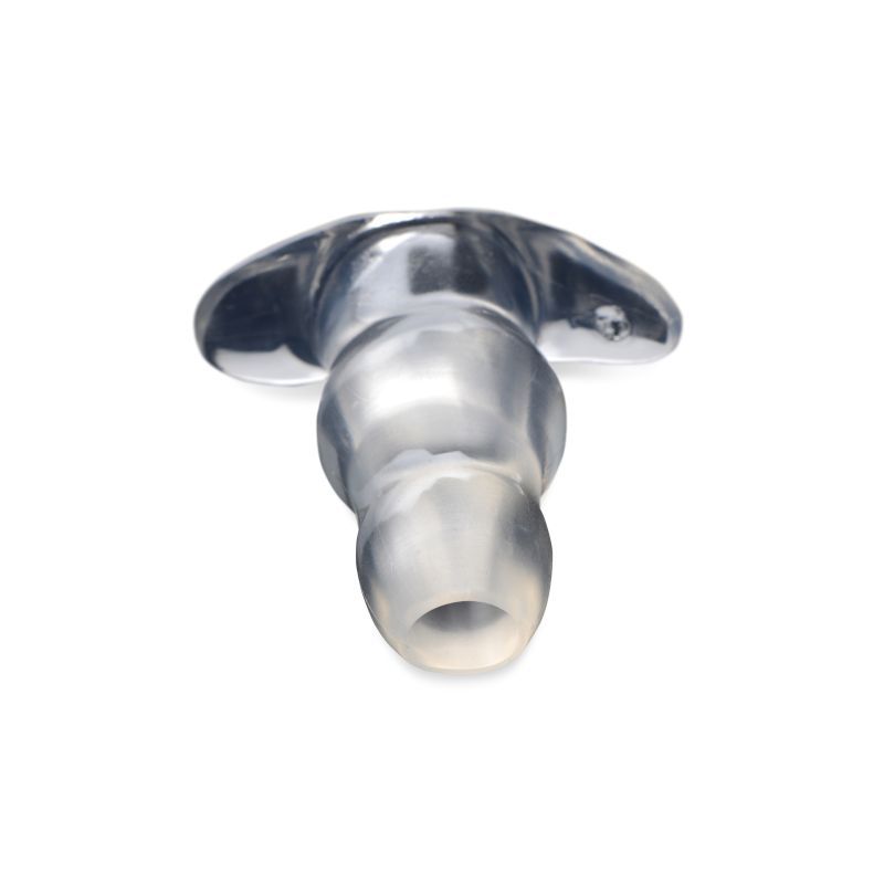Master Series Clear View Medium hollow anal plug, tunnel opening view